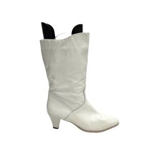 Vintage 1970s ivory leather deadstock faux fur lined zip up winter fashion boots